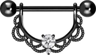 Produktbild von Brustwarzenpiercing, Zungenpiercing, Intim-Piercing Chirurgenstahl Nippelpiercing ORIENTALISCHES DESIGN + KRISTALL Schwarz Stablänge: mm