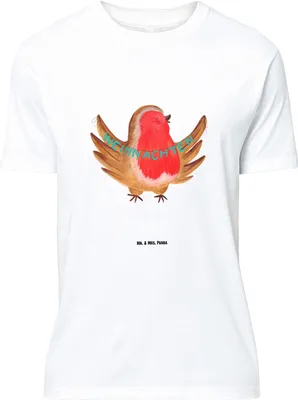 Produktbild von Mr. & Mrs. Panda Größe XL T-Shirt Rotkehlchen Weihnachten - Weiß - Geschenk, Tshirt, Heiligabend, mit Spruch, Frohe, Shirt, Weihnachtsmotiv, Winter, Weihnachtsgruß