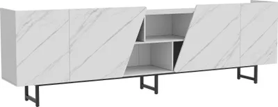 Immagine prodotto di Mobile TV moderno - Mobile TV - Design scandinavo - 220×34,5×67,7 cm - Legno - Ripiani aperti - Ante - Illuminazione LED - Bianco