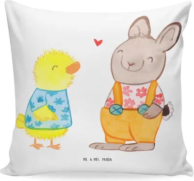 Produktbild von Mr. & Mrs. Panda Kuschel Kissen Ostern Freundschaft - Weiß - Geschenk, 40x40, Frühling, Küken, Osterhase, kuschelkissen, Dekokissen, Hase, Liebe, Polster, für sofa