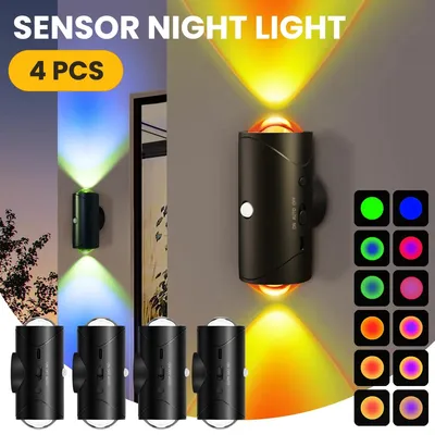 Image de Lampe de nuit LED USB - Lot de 4 - RGB - 8 modes d'éclairage - Détecteur de mouvement - Magnétique - Noir