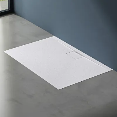 Image de doporro Receveur de Douche Bac à Douche Ultra Plat en Solid Surface Blanc Mat Geoma07 90x120x3cm
