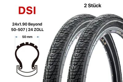 Produktbild von 2 Stück 24 Zoll Fahrrad Reifen SET 24x1.90 City Bike 50-507 Reflex Streifen tire