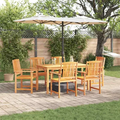 Image de Ensemble de jardin en bois d'acacia massif, couleur marron, comprenant 7 pièces