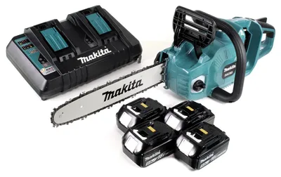 Obrázek produktu pro Makita DUC 353 PT4 Akumulátorová řetězová pila 36V ( 2x18V ) Bezkartáčová 35 cm + 4x 5,0 Ah baterie + dvojitá nabíječka