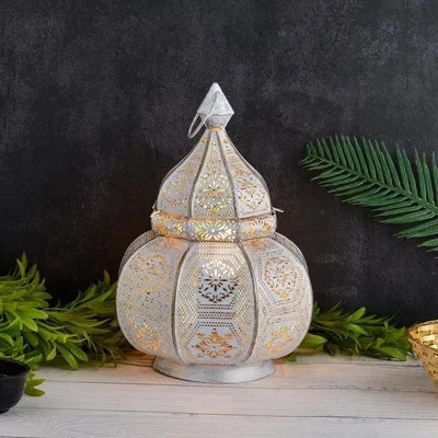 Image de Lampe de table « Marrakech » en métal, 30 cm, blanche