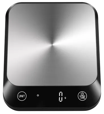Küchenwaage 10 kg, Edelstahl, LED, Tara, Batterien, Schwarz