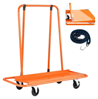 Image de Chariot à panneaux VEVOR, capacité de charge 816 kg, chariot de transport avec 4 roues pivotantes, chariot à panneaux, chariot à panneaux avec sangle de serrage, aide au transport pour contreplaqué, placoplâtre, verre, orange, 1150x555x1180 mm