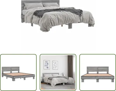 Produktbild von The Living Store Bettgestell Grau Sonoma 150x200 cm Holzwerkstoff und Metall