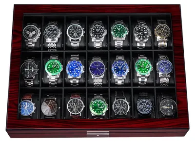 Produktbild von Uhrenschatulle mit 21 Fächern - r Uhrenorganizer - Mit Glasdeckel