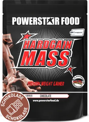 Produktbild von Powerstar HARDGAIN MASS 1600g | PREMIUM WEIGHT GAINER ohne Zucker-Zusatz | Masse, Kraft & Muskelaufbau | Mass Gainer Shake mit Kreatin | Chocolate