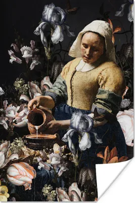 Produktbild von MuchoWow® Poster Milchmädchen - Johannes Vermeer - Blumen - Blau 40x60 cm - Plakate für die Wand - Poster Babyzimmer