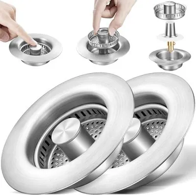 Produktbild von 1 Packung 3-in-1 Abflusssieb für Küchenspüle, Premium 304 Edelstahl, Pop-Up-Waschbeckenstopfen, Anti-Verstopfung, Abflusssieb für US-Standard-Küchenablauf (1)