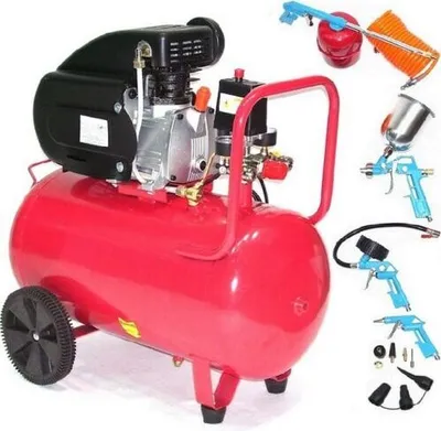 Produktbild von 40299 Druckluft Kompressor 1100W 50L + 40290 Druckluftset, Druckluftkompressor