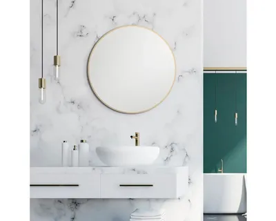 Immagine prodotto di Specchio rotondo Talos Picasso oro Ø 60 cm - con cornice in alluminio di alta qualità per un ambiente elegante - Perfetto specchio rotondo per il bagno che unisce eleganza e funzionalità
