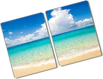 Produktbild von Tulup Glas Herdabdeckplatte - 2x40x52 cm - Glaskeramikkochfeld-Abdeckung Spritzschutz Glasabdeckplatte Kochplattenabdeckung und Schneidebrett - Zweiteilig - Landschaften - Paradiesstrand - Blau