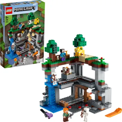 Produktbild von LEGO 21169 Minecraft Das erste Abenteuer Spielset mit Steve, Alex, 2 Skeletten, Katze, Moobloom und Schaf, Spielzeug für Jungen und Mädchen