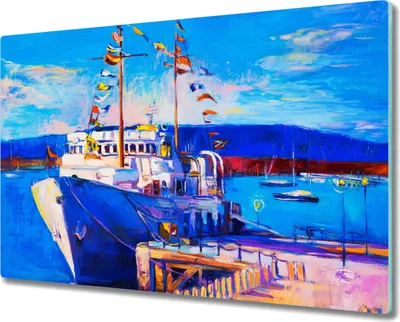 Produktbild von Coloray Küchenbrett Kochplattenabdeckung Hackbrett Schneidebrett Herdabdeckplatte 80x52 cm - Seehafen Schiffe Himmel