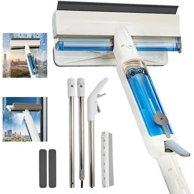 Produktbild von Fensterwischer, Abzieher für die Fensterreinigung mit Spray, einziehbares Fensterreinigung Werkzeug mit Abwassersammler, Fensterputzset, 1,5m