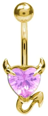 Produktbild von Karisma PVD Gold Bauchnabel Stahl Piercing Prong Set Zirkonia Steine Herz-Teufel BG-BBZX-01.Rosa