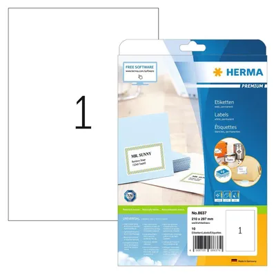 Image de HERMA 8637 Étiquettes Premium A4 210x297mm 10 pièces adhésives permanentes