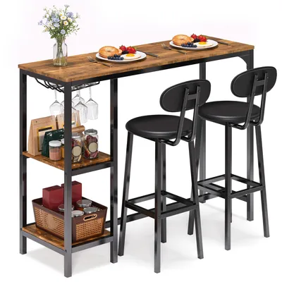Produktbild von Bartisch-Set BEALIFE 120x40x90 cm mit 2 Barhockern & PolyurethanSitz | Retro | TB33
