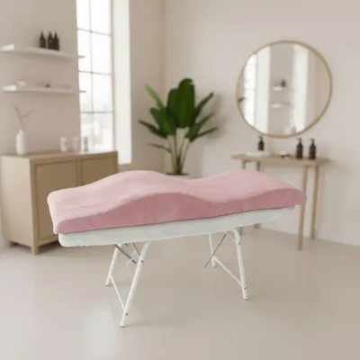 Produktbild von Wellenmatratze 180x60 cm mit Memory-Schaum & Veloursbezug – Anatomische Matratze für Kosmetikliege, Wimpernverlängerung & PMU, flamingo