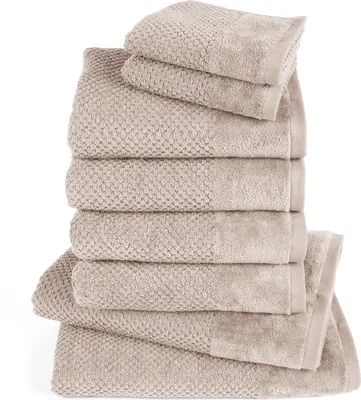 Produktbild von Pure Label 8-TLG Handtücher Set mit Aufhängeschlaufen aus Baumwolle - 2x Badetuch 70x140 cm 4x Handtuch 50x100 cm 2x Gästetuch 30x50 cm, Taupe
