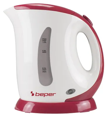 Imagen del producto de Hervidor eléctrico inalámbrico Beper BB.050, carcasa de plástico, capacidad de 1 litro, 1100 vatios, protección contra ebullición en seco, filtro antical y apagado automático