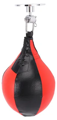 Produktbild von Schlagball aus Kunstleder mit Drehmechanismus und birnenförmiger Aufhängung für Box-Training, schwarz-rot