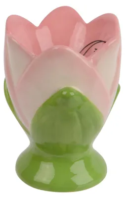 Produktbild von Eierbecher Dolomit Keramik 5,5x7cm Tulpen Blütenform Rosa Grün
