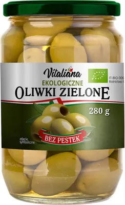 Zdjęcie produktu dla OLIWKI ZIELONE BEZ PESTEK W ZALEWIE280 g (150 g)- VITALIANA
