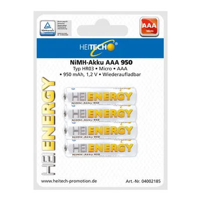 Produktbild von Heitech Batterien HEIENERGY NiMh-Akku AAA Micro 950, 4er Packung