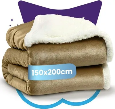 Produktbild von Unyqoos® Wendedecke 150x200 cm – Velvet‑Microfleece & Sherpa Fleece Plaid, 400 GSM, extraweich & warm, Taupe, Geschenkverpackung, für Sofa & Bett
