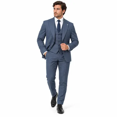 Produktbild von 3 Tlg. Herren Anzug Slim Fit, Sakko, Weste & Hose, Festlich Set, Businessanzug, Hochzeitsanzug, Festanzug, Herren Anzug Set, Marineblau, KI-generiertes Bild
