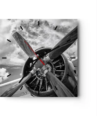 Produktbild von Wanduhr - Quadrat - Glasuhr - Motor Schwarzweiß Propeller - 30x30cm - Schleichendes Uhrwerk - Lautlos - zum Aufhängen bereit - Dekoration Modern - Wanddekoration aus Glas - C3AC30x30-4289