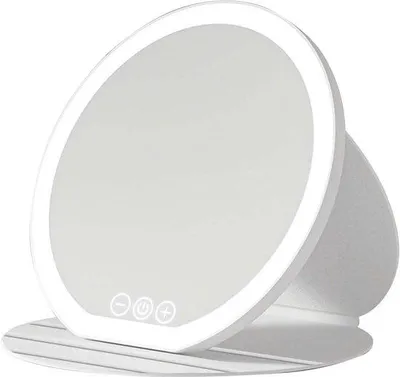 Produktbild von 22 Zoll LED-faltbarer Make-up-Spiegel, tragbarer Tischspiegel mit Beleuchtung, faltbarer Reise-Spiegel, Tisch-LED-Make-up-Spiegel mit Touchscreen, faltbarer LED-Kaptafelspiegel in Weiß