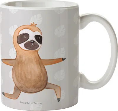 Produktbild von Mr. & Mrs. Panda Pott Faultier Yoga - Grau Pastell - Geschenk, Tasse mit Spruch, Teetasse, Namaste, Yogaübungen, Bedruckte, Becher, Entspannung, haferl