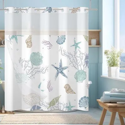 Produktbild von Famanu Duschvorhang mit Oceanthema und Gewichten - 180 x 188 cm