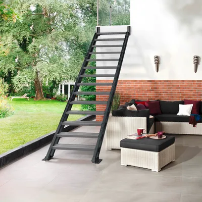 Produktbild von Außentreppe Intercon Hollywood anthrazit | mit 17 Stufen von 309-397 cm | 80 cm WPC-anthrazit | ohne Geländer