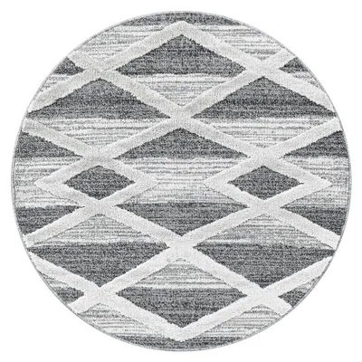 Productafbeelding van Ayyildiz Moderne en design vloerkleden, grijs, 80 cm rond. Laagpolig tapijtontwerp MIA met een 3D-kruispatroon