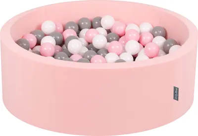 Produktbild von KiddyMoon bällebad 90x30cm/200 bälle ∅ 7cm bällepool mit bunten bällen für babys kinder rund, hellpink:weiß/grau/rosa