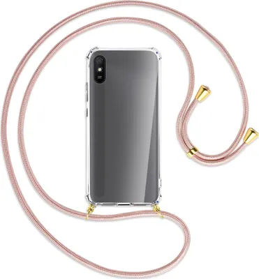 Produktbild von Handykette Backcover-Schutzhülle mit Band (Metall goldfarben) für Xiaomi Redmi 9A - roségold
