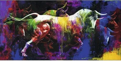 Produktbild von Leinwandbild Original Colourful Bull 180x90 cm