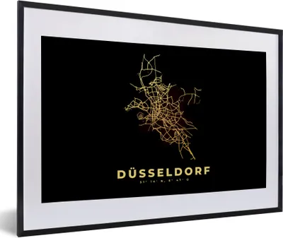 Produktbild von MuchoWow® Gerahmtes Poster Gold - Düsseldorf - Karte - Stadtplan - Wegbeschreibung 60x40 cm - Poster mit Schwarzem Bilderrahmen Wandposter Rahmen Foto Bilder - Schlafzimmer - Plakat in Rahmen - Drucken