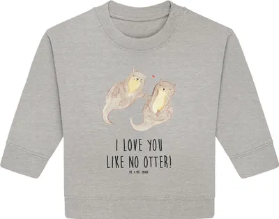 Produktbild von Mr. & Mrs. Panda Organic Baby Pullover Otter Hände halten 6. - 12. Monat - Heather Grey - Geschenk, Bullover, glücklich, Liebe, Seeotter, Romantisch, Verliebt