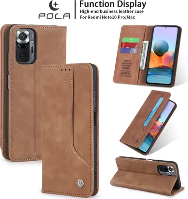 Image de Etui rétro en cuirPolyuréthanepour Xiaomi Redmi Note 10 Pro / Note 10 Pro Max étui design avec porte-cartes et support Marron
