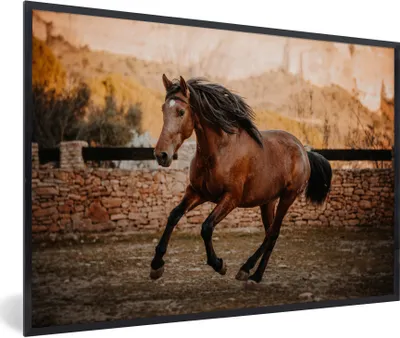 Produktbild von MuchoWow® Gerahmtes Poster Pferd - Braun - Stein 60x40 cm - Poster mit Schwarzem Bilderrahmen Wandposter Rahmen Foto Bilder - Printing - Wanddeko Schlafzimmer