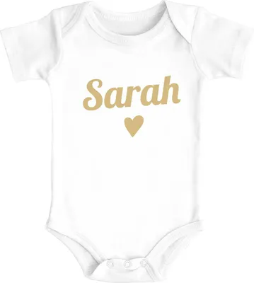 Produktbild von Baby Body mit Namen bedrucken lassen Wunschname Herz kurzarm Mädchen  Baumwolle SpecialMe® weiß 0-3 Monate