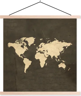Produktbild von MuchoWow® Textilposter Weltkarte - Farben - Vintage 60x60 cm mit holzfarbenen Rahmen - Wanddekoration